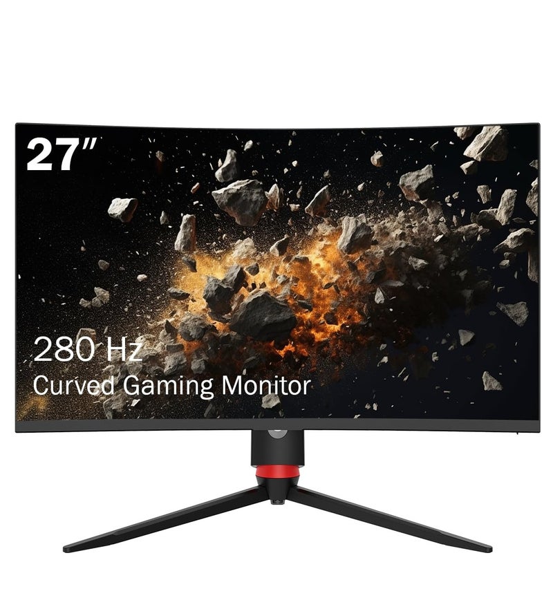 بورودو شاشة ألعاب منحنية بحجم 27 بوصة مع معدل تحديث 280 هرتز، شاشة FHD بدون حواف، زاوية عرض 178°، دعم لتقنيات NVidia G-Sync وAMD FreeSync، إضاءة RGB، منافذ HDMI وDisplay، حل MT9800 - أسود - Image 1